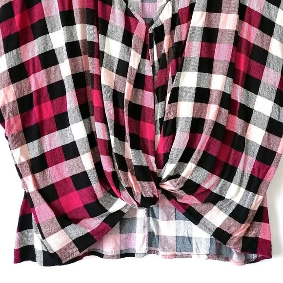 Eyeshadow Womens Multicolor Check Twisted Hem Kimono Blouse Top Size M - Picture 3 of 7